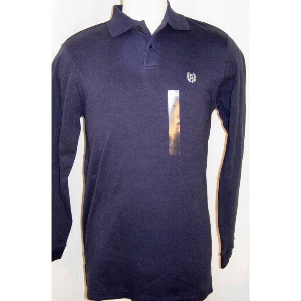 Chaps Easy Care Men's Navy Blue Long Sleeve Polo Shirt - Small New w Tags